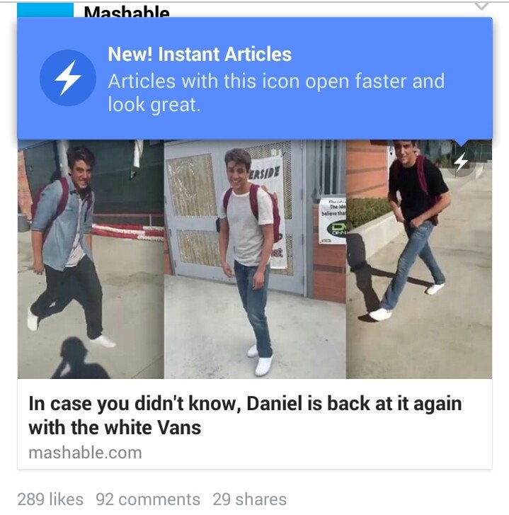 Tia sét của Instant Articles hiển thị trên Facebook